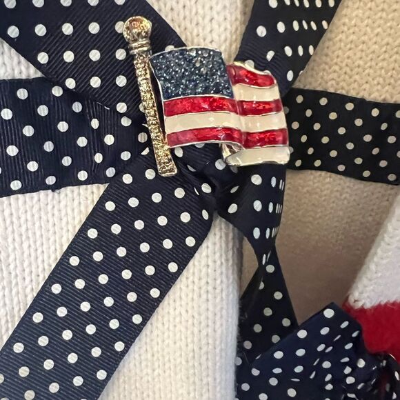 Storybook Knits NWT White Cardigan with ribbons and crystal embellishments 1X - Picture 6 of 9